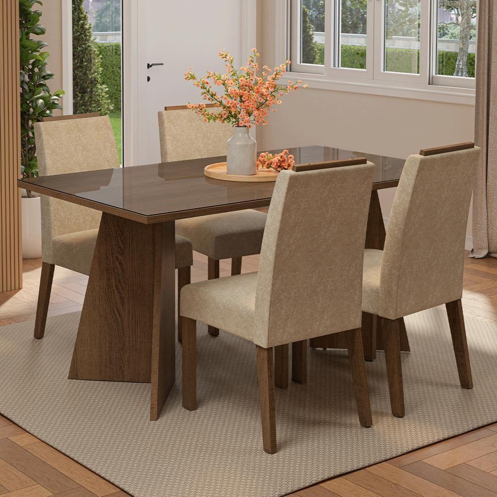 Conjunto Sala De Jantar Tampo De Vidro 4 Cadeiras Rustic/imperial Braga Madesa - 1
