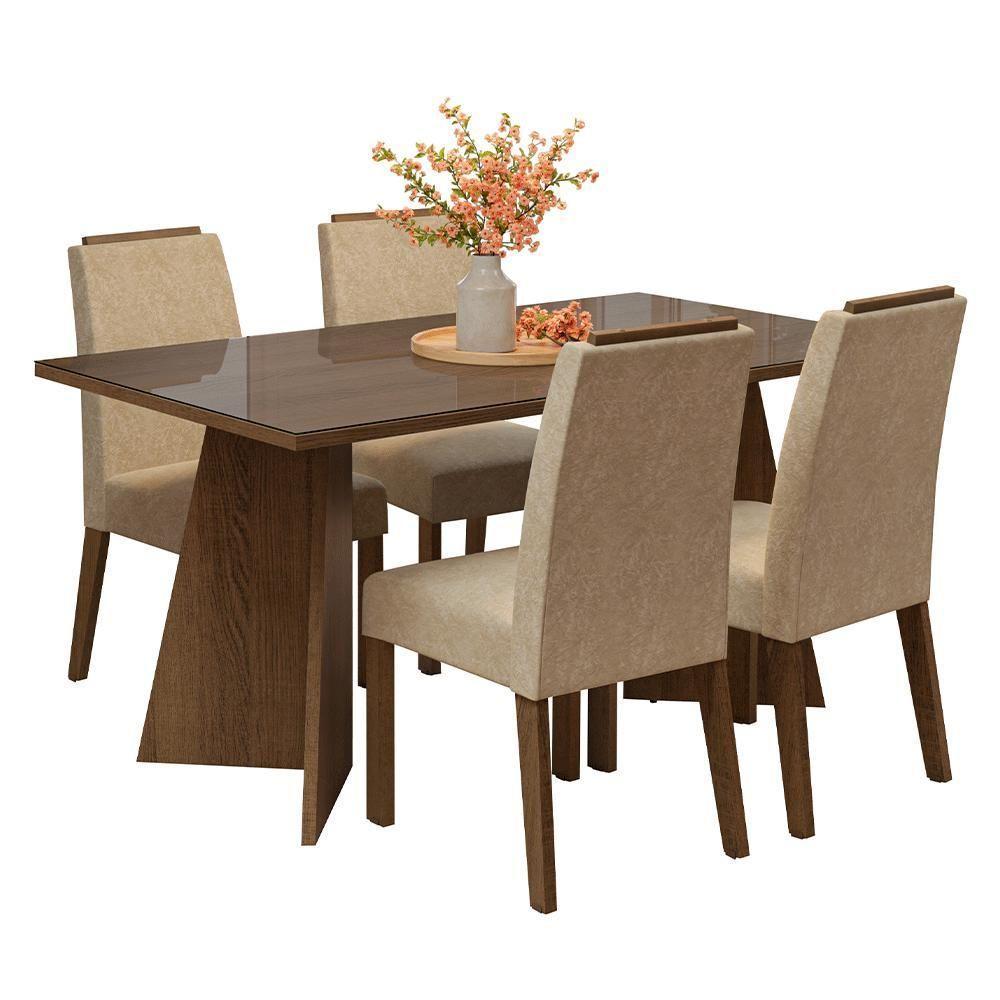 Conjunto Sala De Jantar Tampo De Vidro 4 Cadeiras Rustic/imperial Braga Madesa - 2