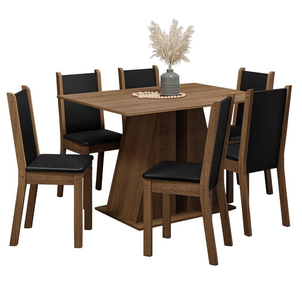 Conjunto Sala De Jantar Mesa Tampo De Madeira 6 Cadeiras Rustic/preto Wendy Madesa - 2