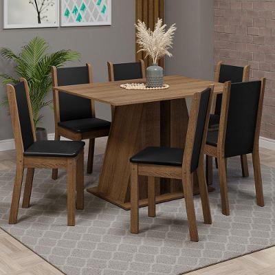 Conjunto de Jantar Wendy 6 Lugares Tampo em MDP com Cadeiras Estofadas Rustic Preto