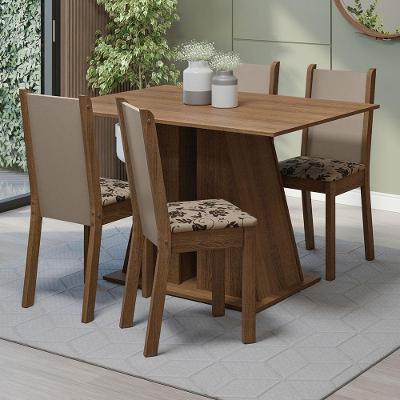 Conjunto Sala de Jantar Sophie 4 Lugares Tampo em MDP com Cadeiras Estofadas Bege Marrom Rustic