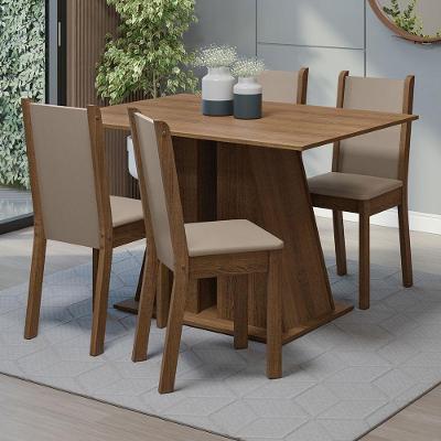 Conjunto de Jantar Sophie 4 Lugares Tampo em MDP com Cadeiras Estofadas Rustic e Sintético Bege