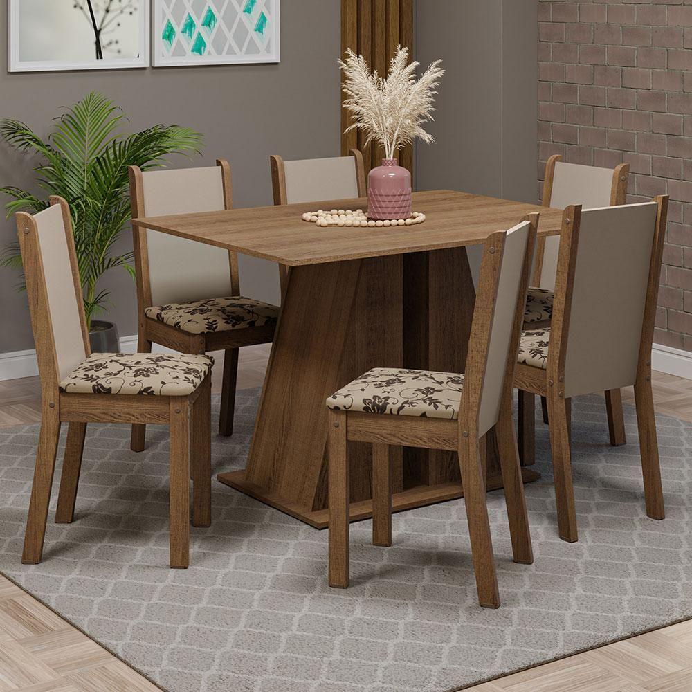 Conjunto Sala De Jantar Mesa Tampo De Madeira 6 Cadeiras Rustic/bege Marrom Wendy Madesa - 1