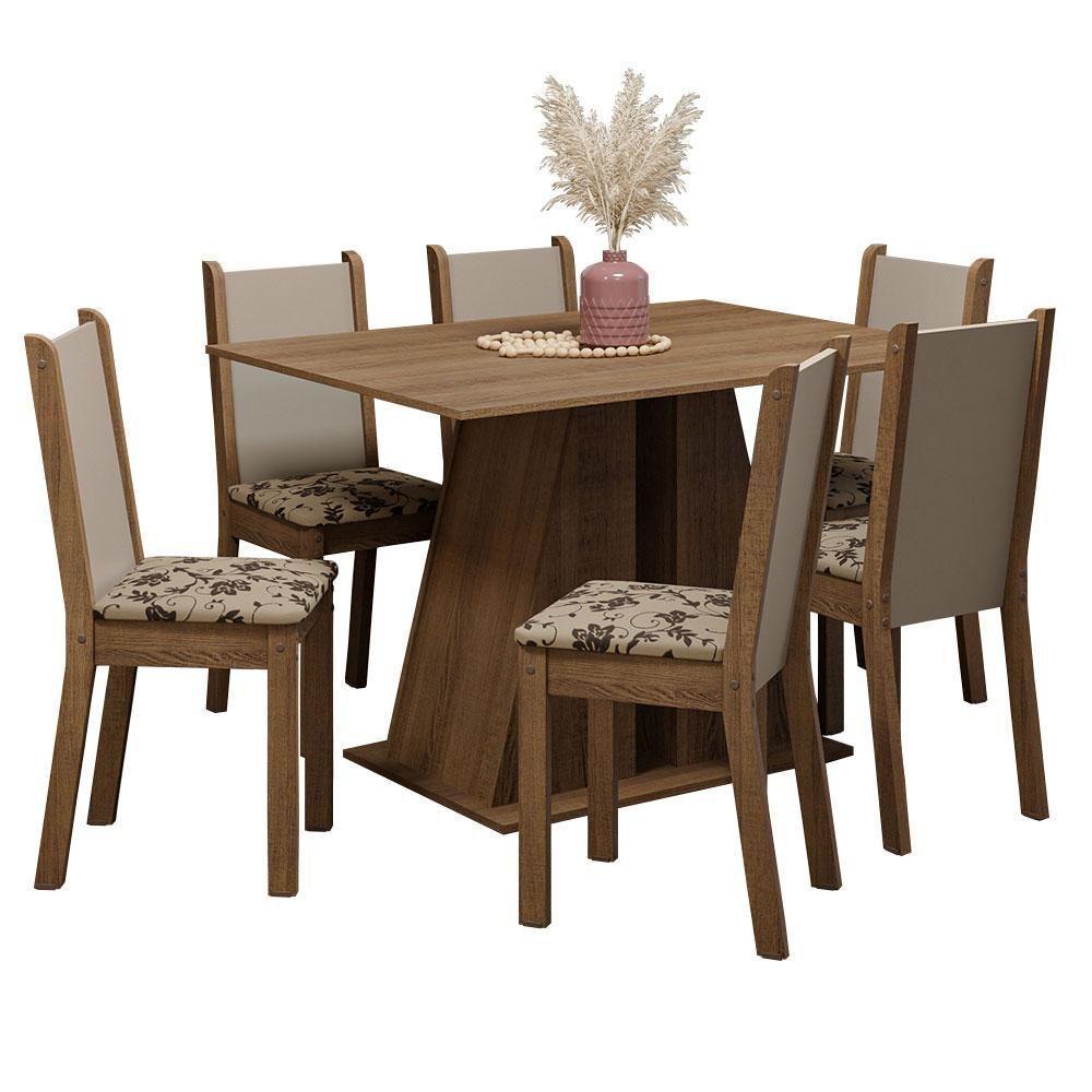 Conjunto Sala De Jantar Mesa Tampo De Madeira 6 Cadeiras Rustic/bege Marrom Wendy Madesa - 2