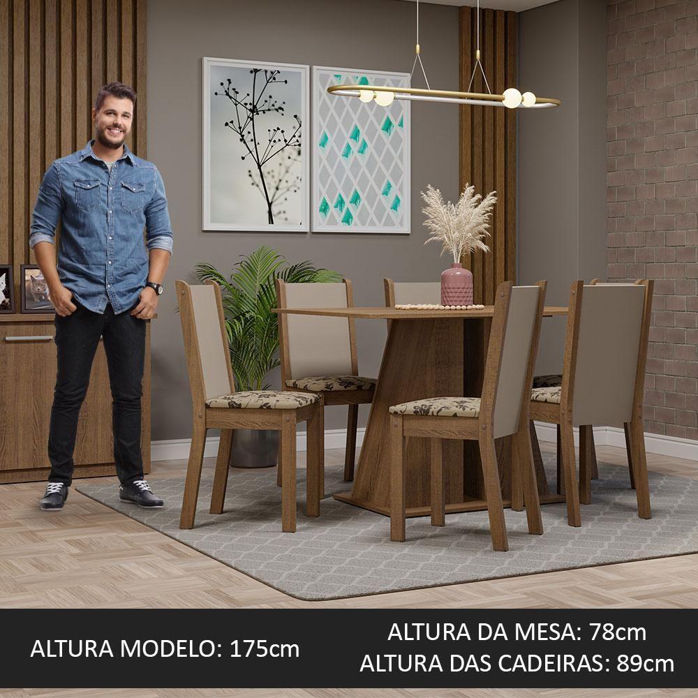 Conjunto Sala De Jantar Mesa Tampo De Madeira 6 Cadeiras Rustic/bege Marrom Wendy Madesa - 5