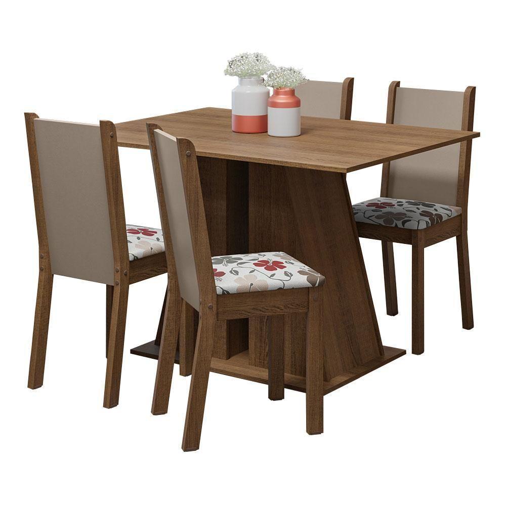 Conjunto Sala De Jantar Mesa Tampo De Madeira 4 Cadeiras Rustic/hibiscos Sophie Madesa - 2