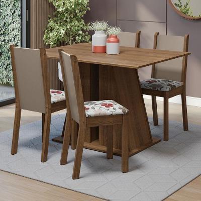 Conjunto de Jantar Sophie 4 Lugares Tampo em MDP com Cadeiras Estofadas Floral Hibiscos Rustic