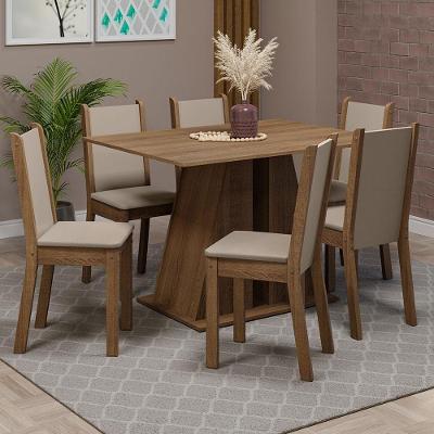 Conjunto de Jantar Wendy 6 Lugares Tampo em MDP com Cadeiras Estofadas Rustic Sintético Bege