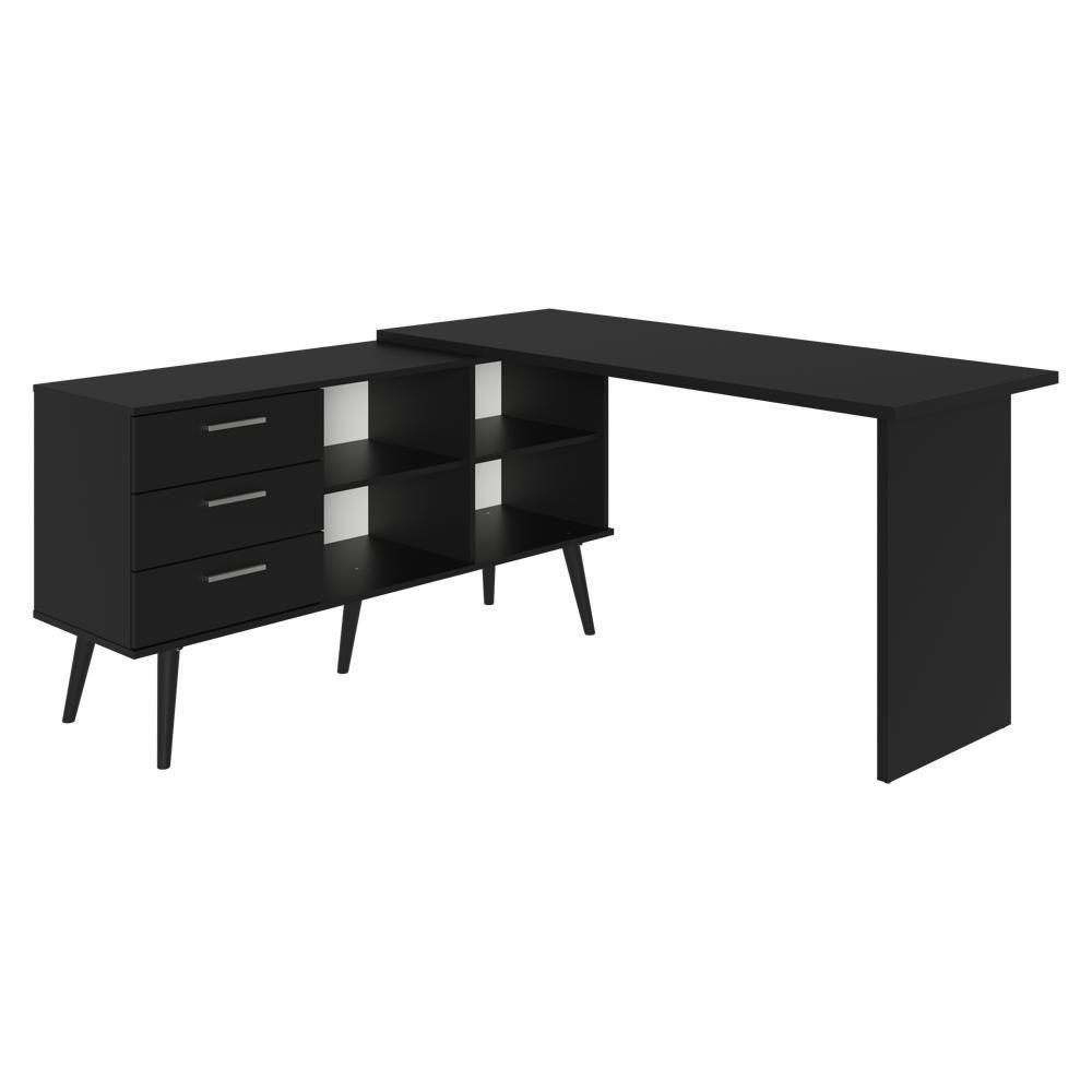Mesa De Escritório Em L 3 Gavetas Preto Lisboa Madesa - 9