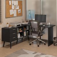 Mesa De Escritório Em L 3 Gavetas Preto Lisboa Madesa - 1