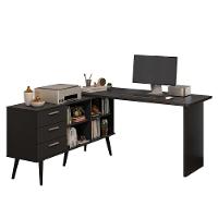 Mesa De Escritório Em L 3 Gavetas Preto Lisboa Madesa - 2