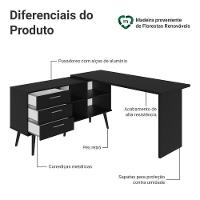 Mesa De Escritório Em L 3 Gavetas Preto Lisboa Madesa - 5
