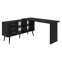 Mesa De Escritório Em L 3 Gavetas Preto Lisboa Madesa - 9