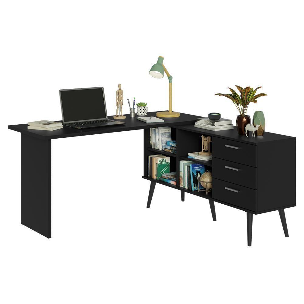 Escrivaninha Mesa De Estudos De Canto 3 Gavetas Preto Lisboa Madesa - 2