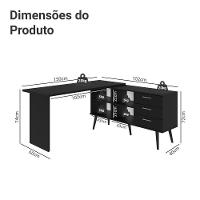 Escrivaninha Mesa De Estudos De Canto 3 Gavetas Preto Lisboa Madesa - 3