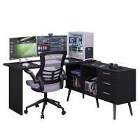 Mesa Para Computador Gamer Em L 3 Gavetas Preto Lisboa Madesa Preto - 2