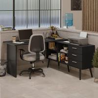 Mesa De Escritório Em L 3 Gavetas Preto Lisboa Madesa - 1