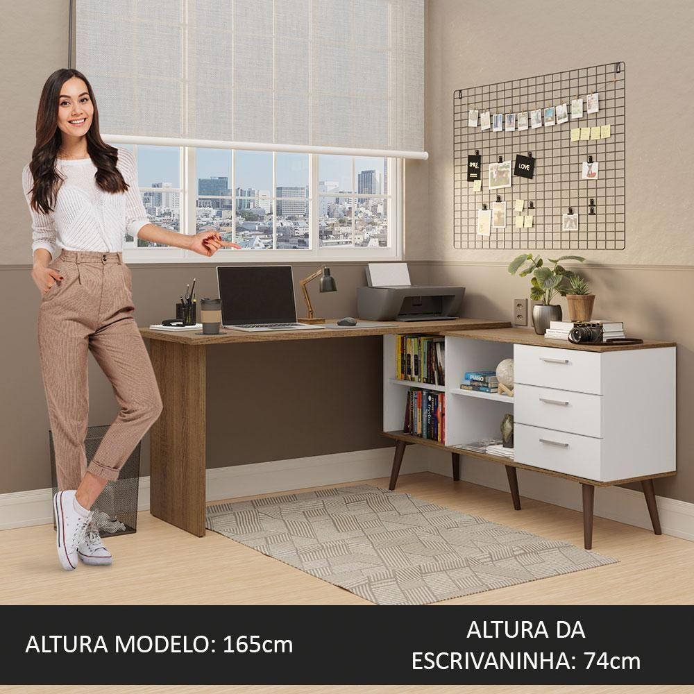 Escrivaninha Mesa De Escritório De Canto 3 Gavetas Branco/rustic Lisboa Madesa - 6