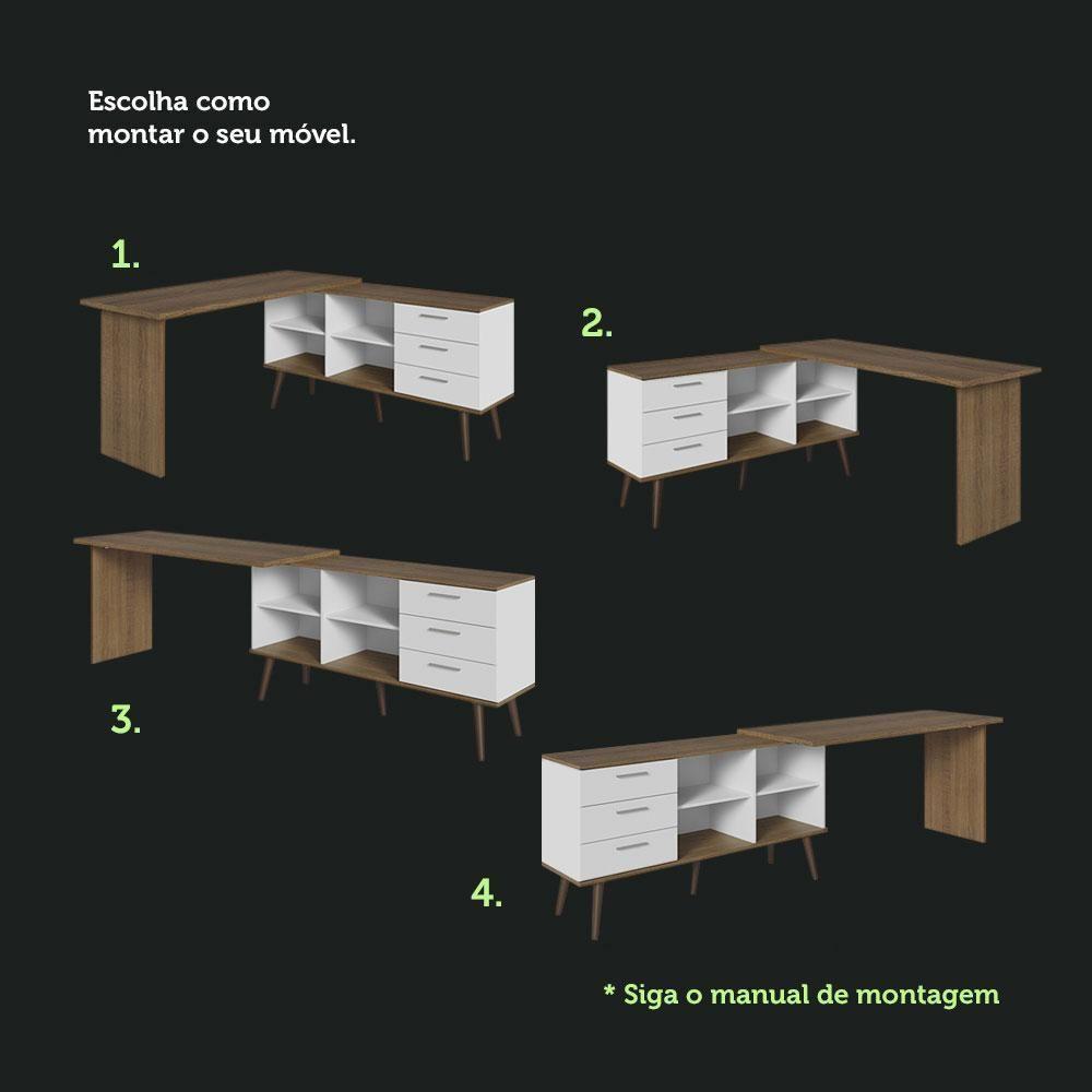 Escrivaninha Mesa De Escritório De Canto 3 Gavetas Branco/rustic Lisboa Madesa - 7