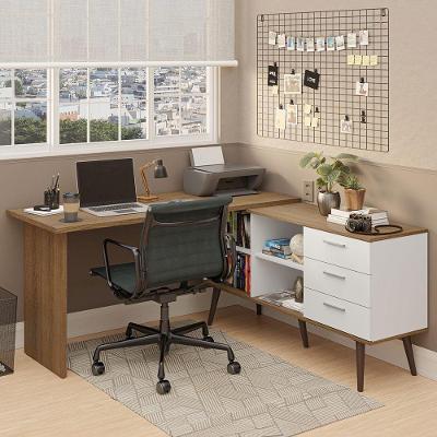 Escrivaninha Lisboa de Canto 3 Gavetas em MDF para Computador Branco Rustic