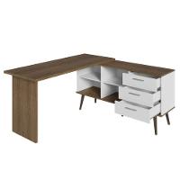 Escrivaninha Mesa De Escritório De Canto 3 Gavetas Branco/rustic Lisboa Madesa - 5