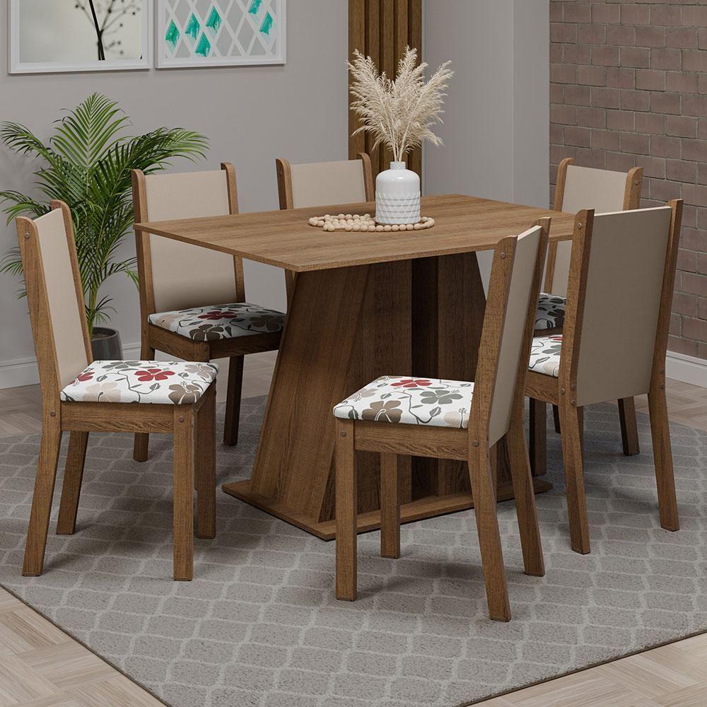Conjunto Sala De Jantar Mesa Tampo De Madeira 6 Cadeiras Rustic/hibiscos Wendy Madesa - 1