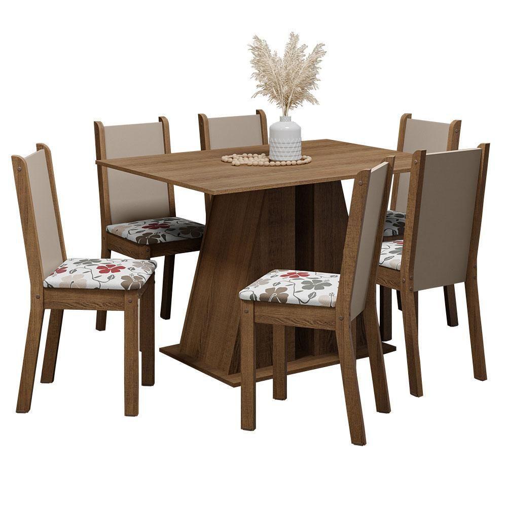 Conjunto Sala De Jantar Mesa Tampo De Madeira 6 Cadeiras Rustic/hibiscos Wendy Madesa - 5