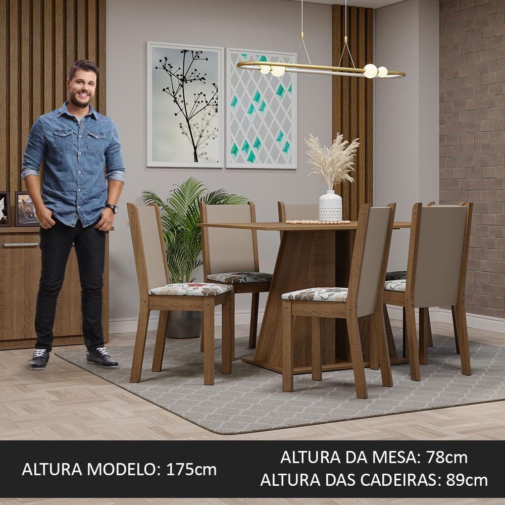 Conjunto Sala De Jantar Mesa Tampo De Madeira 6 Cadeiras Rustic/hibiscos Wendy Madesa - 8