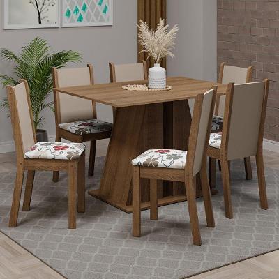 Conjunto de Jantar Wendy 6 Lugares Tampo em MDP com Cadeiras Estofadas Floral Hibiscos Rustic