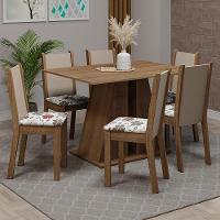 Conjunto Sala De Jantar Mesa Tampo De Madeira 6 Cadeiras Rustic/hibiscos Wendy Madesa - 1