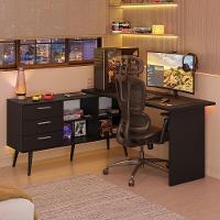 Escrivaninha Em L Mesa Para Computador Gamer 3 Gavetas Preto Lisboa Madesa - 1