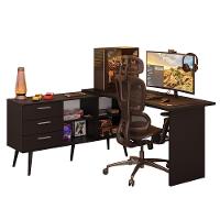 Escrivaninha Em L Mesa Para Computador Gamer 3 Gavetas Preto Lisboa Madesa - 2