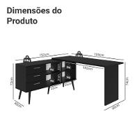 Escrivaninha Em L Mesa Para Computador Gamer 3 Gavetas Preto Lisboa Madesa - 3