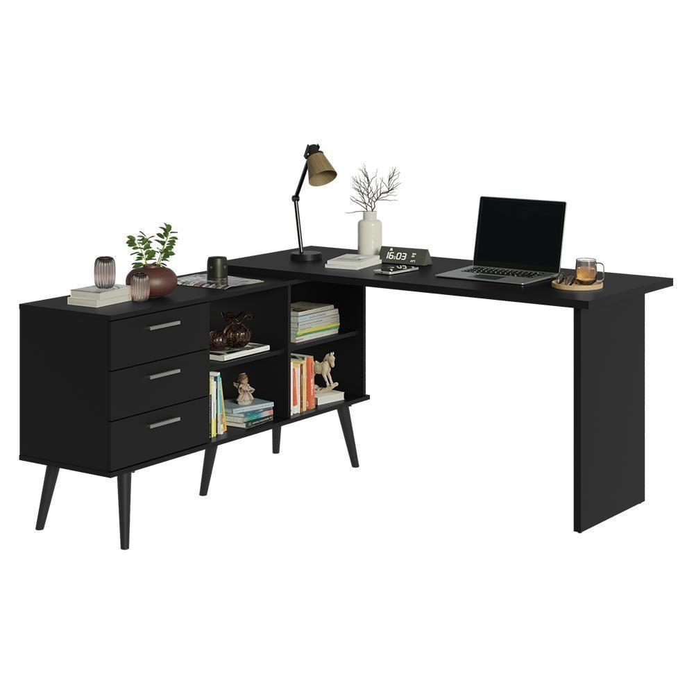 Mesa De Estudos Em L 3 Gavetas Preto Lisboa Madesa - 2