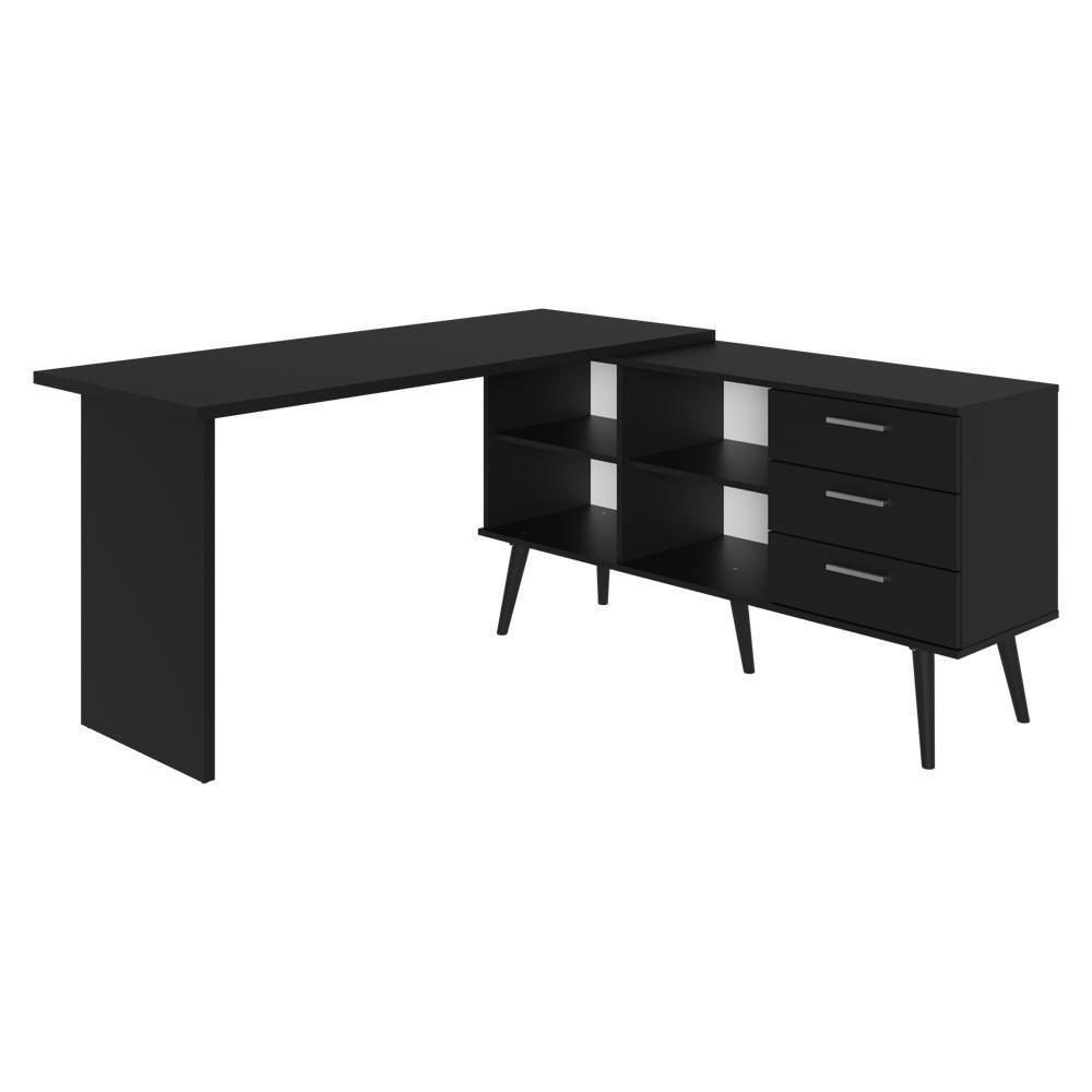 Escrivaninha Mesa De Escritório De Canto 3 Gavetas Preto Lisboa Madesa - 9