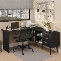 Escrivaninha Mesa De Escritório De Canto 3 Gavetas Preto Lisboa Madesa - 1