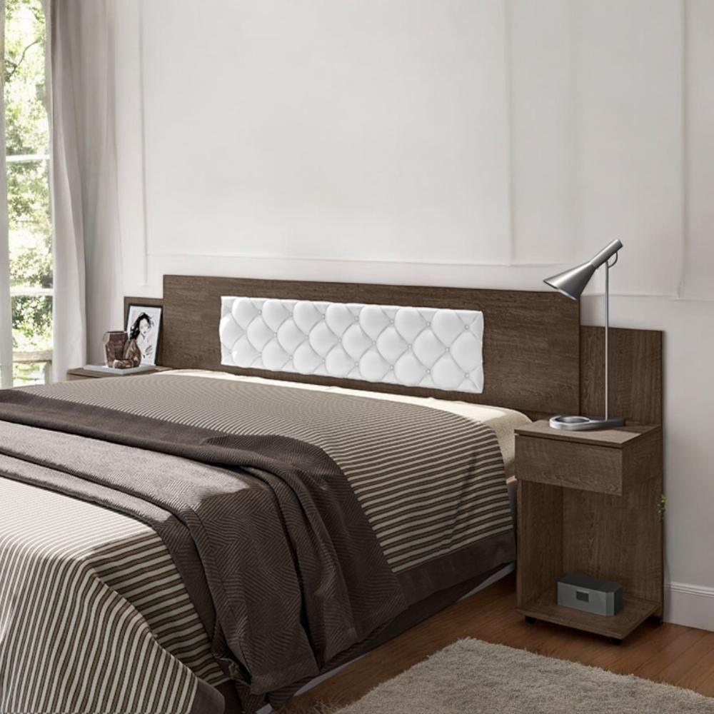 Cabeceira Ajustável Bruna Chocolate Com Capitonê Branco - 1