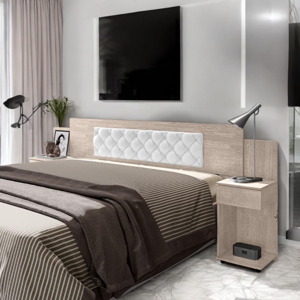 Cabeceira Ajustável Arabella Amarula Com Capitonê Branco - 1