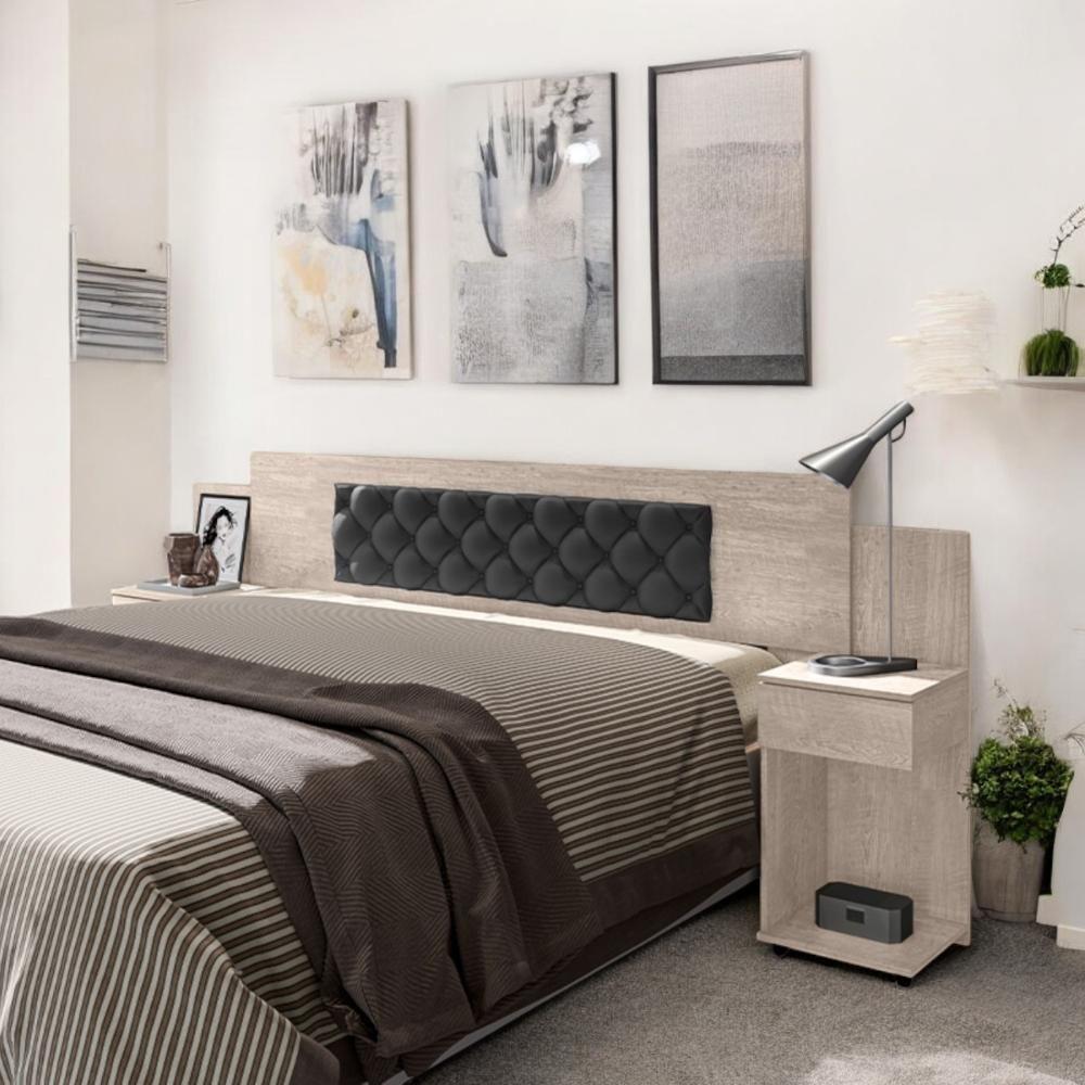 Cabeceira Ajustável Bruna Amarula Com Capitonê Preto - 1