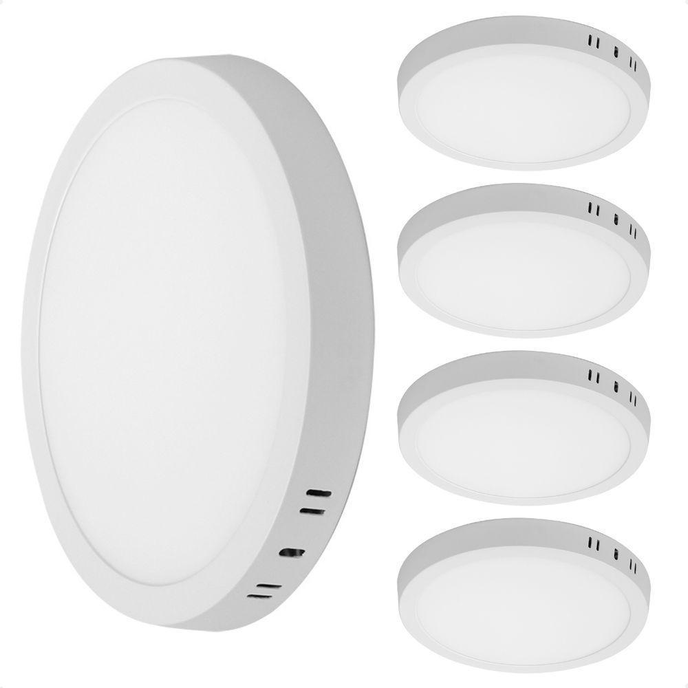 Kit 5 Painel De Led Redondo Sobrepor 12w Bivolt Taschibra 3000k Quente - 1