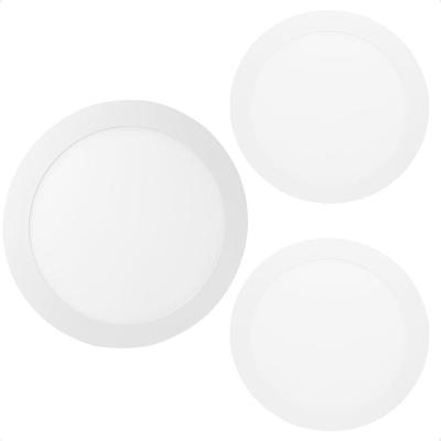 Kit 3 Painel De Led Redondo Embutir 12w Bivolt Taschibra 3000k Quente