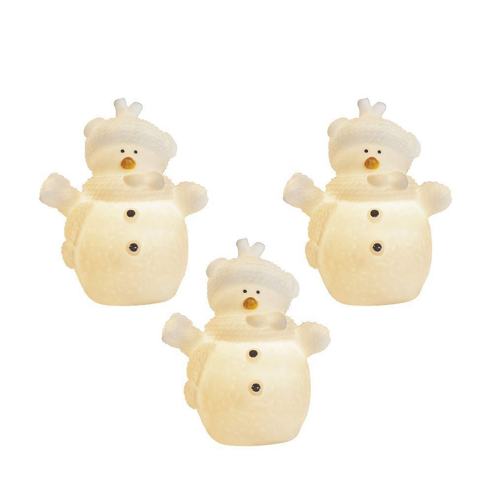 Kit 3 Enfeite Natal Boneco De Neve Led Floquinho A Pilha Taschibra - 1