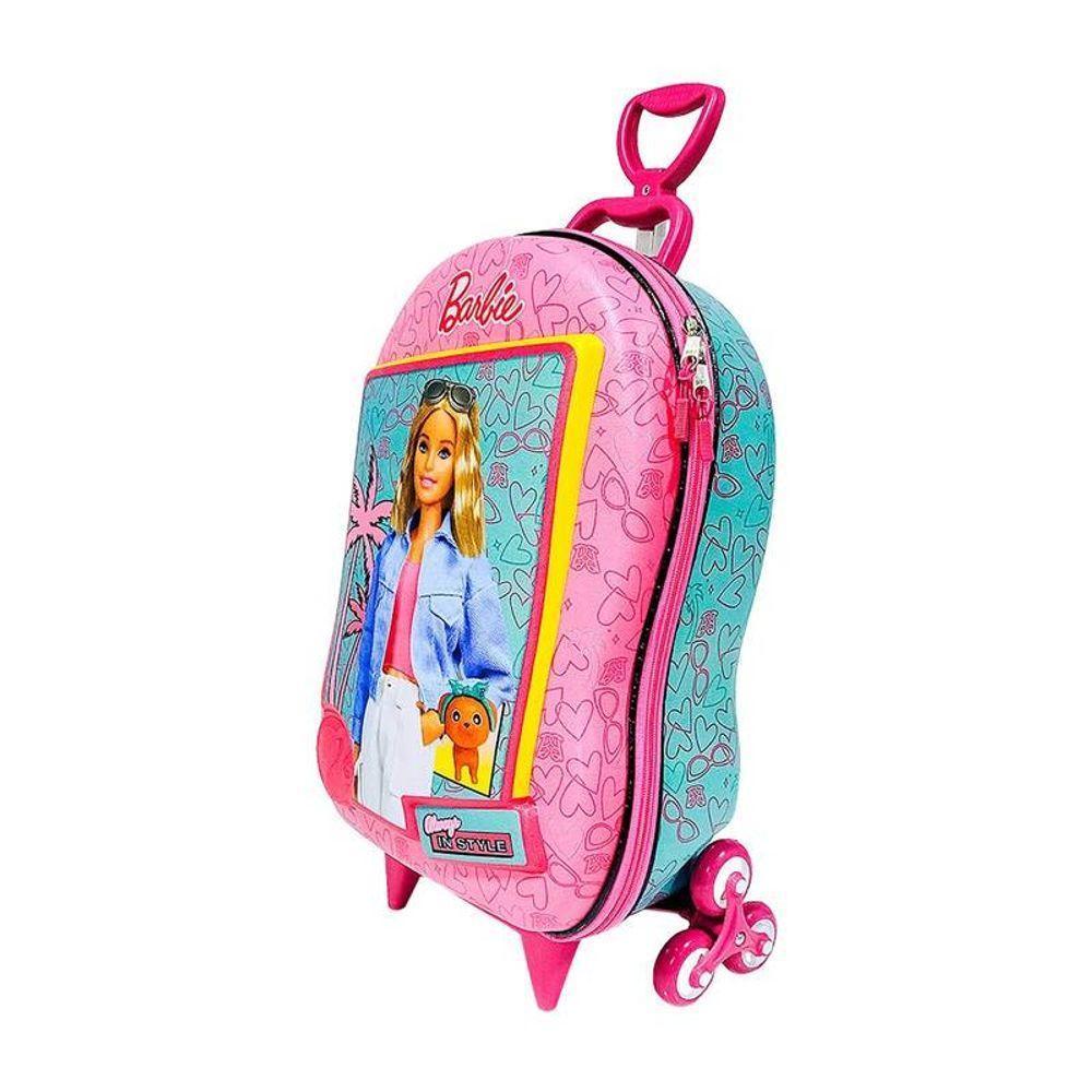 Mala De Viagem Infantil Com Rodinha Barbie In Style 3d Rosa - 1