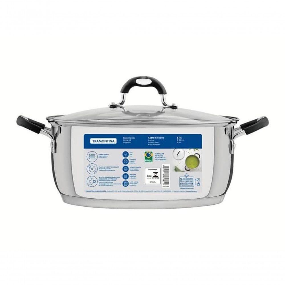 Caçarola Rasa Tramontina Astro Silicone Aço Inox Tampa De Vidro 30cm - 3