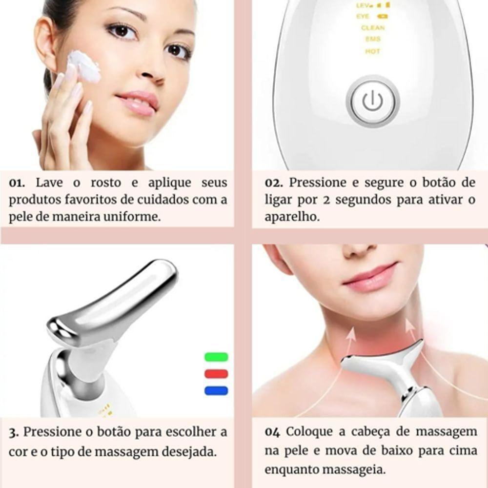 Aparelho Tratamento Massageador Facial Led Lift Fototerapia Branco - 3