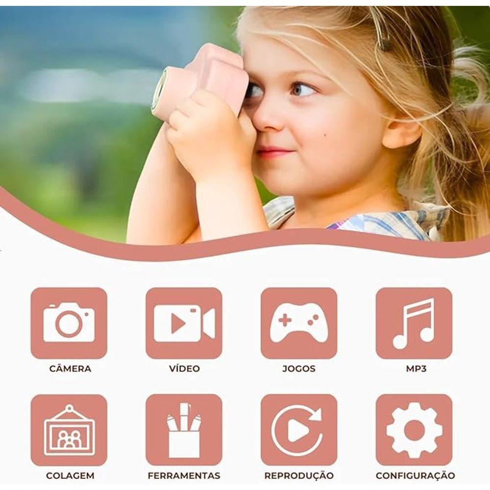 Câmera Digital Infantil Com Capa Anti-queda Rosa - 7