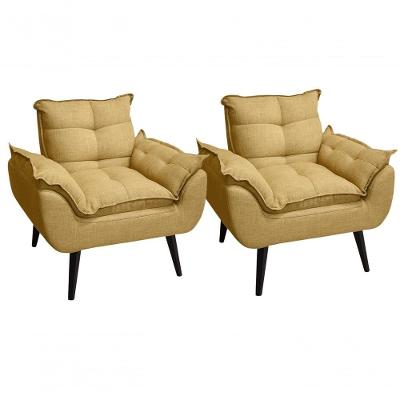 Kit 02 Poltrona Cadeira Decorativa Glamour Com Pés Quadrado Palha