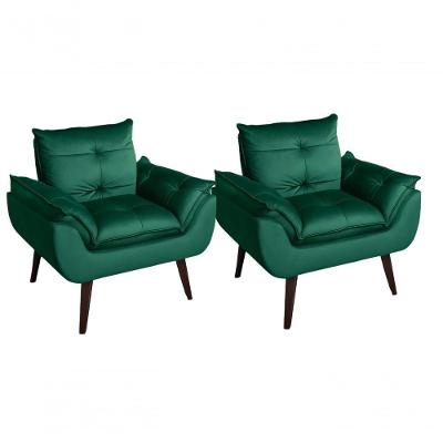 Kit 02 Poltrona Cadeira Decorativa Glamour Com Pés Quadrado Verde Veludo