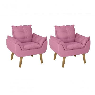 Kit 02 Poltrona Cadeira Decorativa Glamour Com Pés Quadrado Rosê