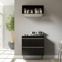 Balcão Cooktop 2 Gavetas Sabrina 80cm 2 Pçs Mdp Menu Móveis Preto - 1